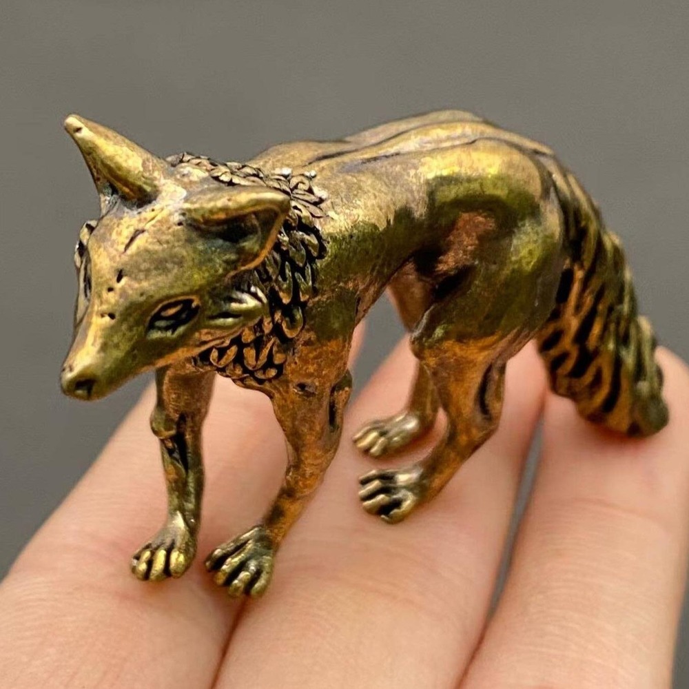 Brass Fox Figurine Miniature Wisdom Totem Altar Decor Spirit Animal 1970s Style - Picture 3 of 8